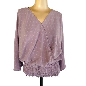 143 Story by Line Up Lavender Swiss Dot Smocked Waist Dolman Blouse Small